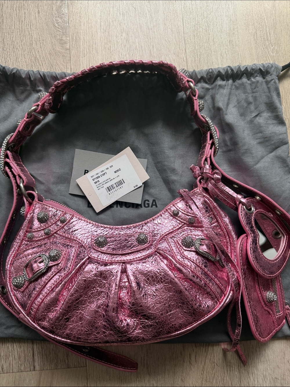 Balenciaga XS Le Cagole Metallic Pink Strass Bag